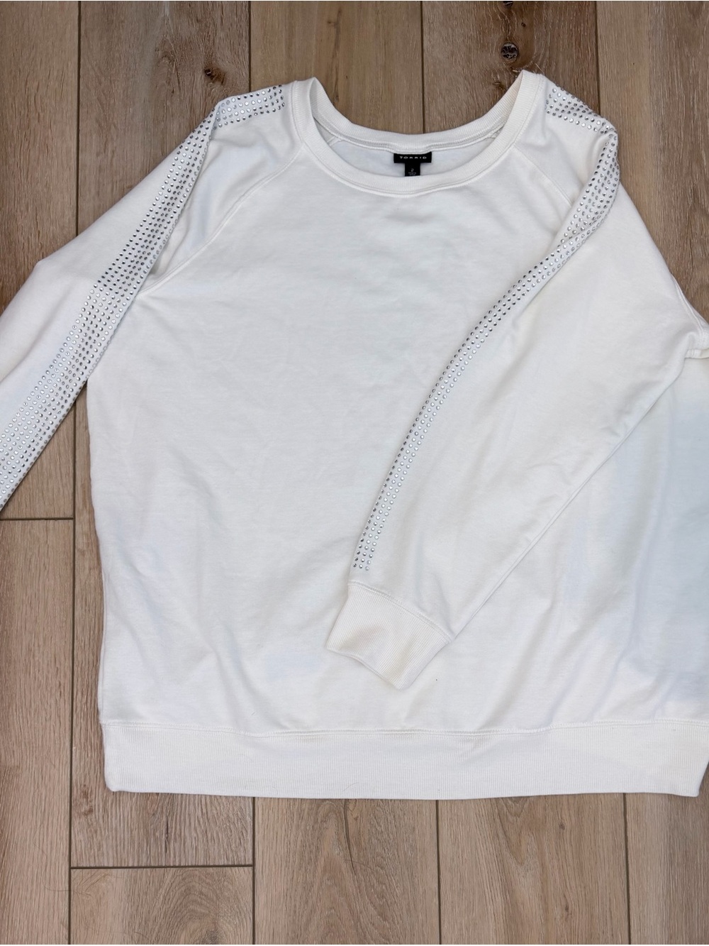 Torrid 2X White Rhinestone Studded Sleeve Sweatshirt